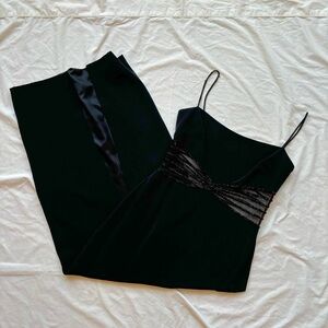 Cache Vintage Black long dress with mesh panels and beaded sequin bead outline